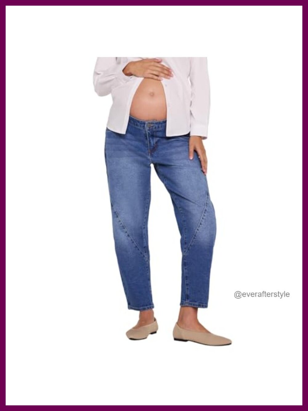 Barrel Leg Maternity Jeans Under Belly Elastic Waist Relaxed Fit Ankle